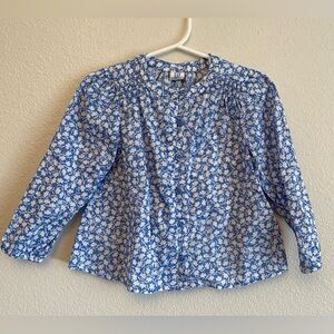 GAP Toddler Floral Blue and White Button-Up Blouse